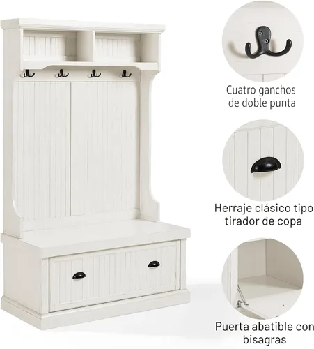 Miniatura 2 de Crosley Furniture - Hall Tree- Mueble para pasillo, Madera, Blanco gastado