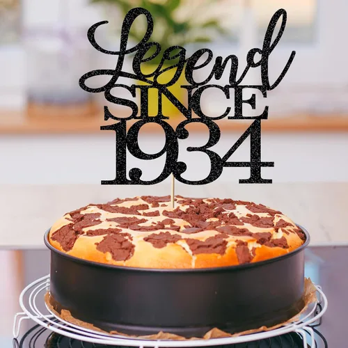 Miniatura 5 de Legend Since 1934 - Decoración para tarta de cumpleaños 92 de cumpleaños para hombres y mujeres de 92 años, hecha a mano con purpurina negra (1934)