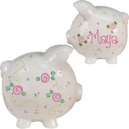 Miniatura 11 de My Bambino Hucha personalizada pintada a mano para niñas, grande, de cerámica, color blanco, tapón extraíble (sirena)