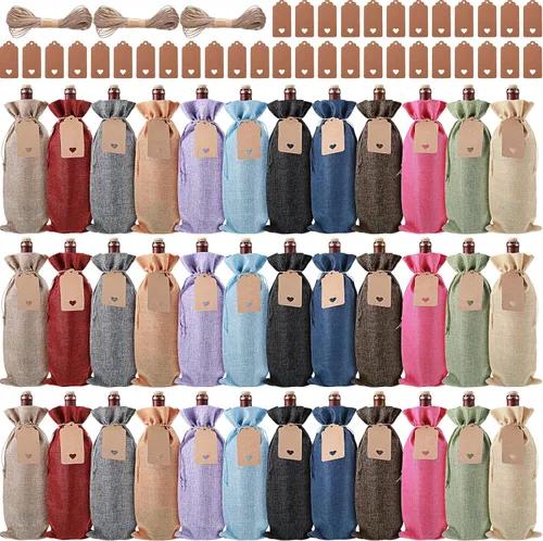 Shappy 36 bolsas de vino de arpillera a granel, boda, compromiso, despedida de soltera, regalo para recién casados, cubierta de lona para botella de