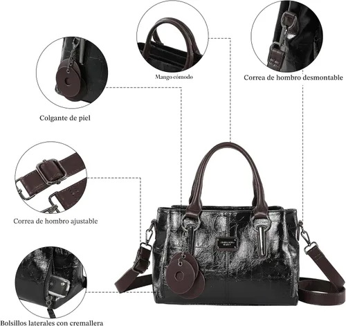 Miniatura 5 de Bolsos y carteras para mujer, bolso de mano de cuero vegano para mujer, bolso de hombro, bolso de viaje con compartimentos