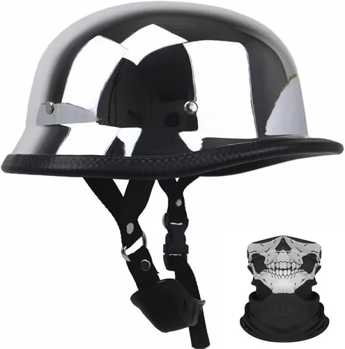 Casco de media carcasa para motocicleta, aprobado por DOT, espejo plateado cromado, portátil, estilo alemán, casco retro para hombres y mujeres,