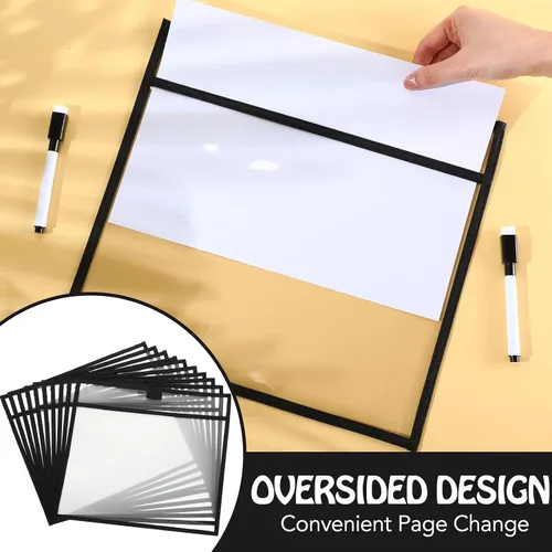 Miniatura 6 de Teling 150 bolsillos de borrado en seco reutilizables a granel para boletos de trabajo, protector de manga de plástico transparente, funda