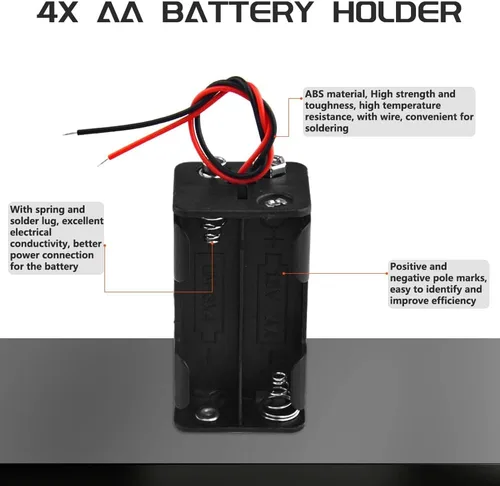 Miniatura 2 de WMYCONGCONG Paquete de 5 4 soportes de batería AA de 1.5 V con clip de batería con cable tipo I Conector a presión estándar (4AA) para tiras LED