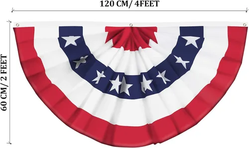 Miniatura 2 de Bandera de abanico plisada de Estados Unidos, bandera patriótica en forma de medio abanico con cabecera de lona y ojales de latón para decoración