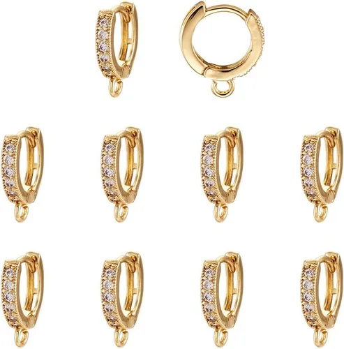 Cheriswelry 10 aretes de aro con circonita cúbica transparente dorada, latón, micro palanca, parte trasera, aretes redondos, 0.591 x 0.531 in para