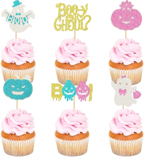 Miniatura 15 de Ercadio Paquete de 36 adornos para cupcakes de Halloween, sombrero de bruja, araña, calabaza, fantasma, gato, cupcakes, baby shower, cumpleaños