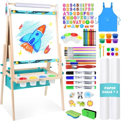 Miniatura 14 de Joyooss Caballete de Arte para Niños, Caballete para Niños Pequeños, Caballete de Madera Ajustable de Pie para Niños Pequeños, Pizarra Blanca