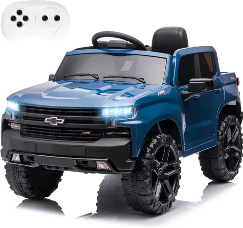 Miniatura 10 de 12V Camioneta de Juguete Eléctrico para Niños con Batería, 4 Ruedas, con Control Remoto para Padres, Chevrolet Silverado, Camiones para Niños Negro