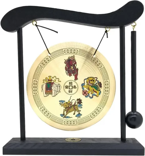 Miniatura 8 de Gong de escritorio de latón de arte zen de Hooshing, feng shui con soporte, decoración asiática para oficina en casa, signos del zodíaco chino