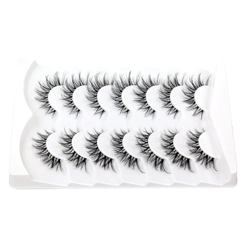 Miniatura 808 de Pooplunch - Pestañas postizas finas de visón sintético, estilo ojo de gato, naturales, cruzadas, tipo racimo, efecto 8D de volumen, tiras