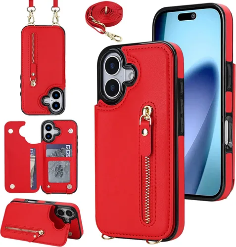Miniatura 47 de Funda cruzada para teléfono iPhone 13 Pro Max de cuero con tarjetero, funda protectora extraíble, correa de cuero ajustable con botón, compatible