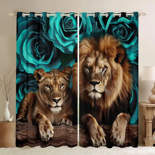 Miniatura 22 de Erosebridal Cortinas de Rosas Rojas 3D Tratamientos para Ventanas de Guepardo, Paneles de Cortinas con Estampado de Gato Leopardo para Sala
