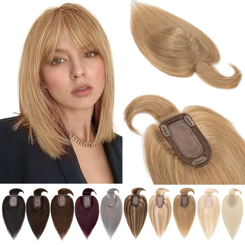 Miniatura 28 de SEGOHAIR Toppers de cabello humano real con flequillo, 2.8 x 5.1 in, base de seda con clip, piezas superiores de Wiglet añaden volumen, 6 pulgadas