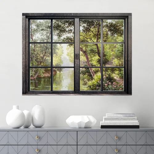 Miniatura 42 de SIGNWIN Adhesivo de pared removible/mural de pared para ventana, vegetación exuberante y árboles iluminados por el sol, fotografía, realismo