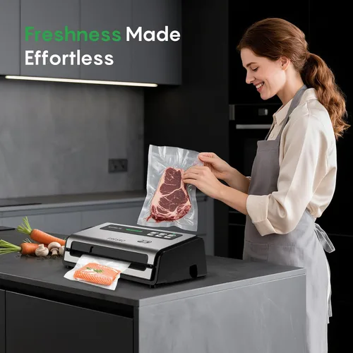 Miniatura 8 de FRESKO Selladora de Alimentos al Vacío con Detección Automática de Bolsas, Doble Sellado Térmico, Almacenamiento Integrado de Rollos de Bolsas