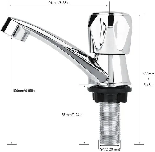 Miniatura 4 de Grifo para lavabo, boquilla de agua de una sola manija, grifo de agua fría G1/2 galvanizado para baño bañera (mango G1/2)
