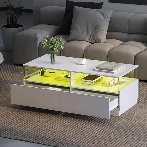 Miniatura 11 de HedoAjim Mesas de centro cuadradas con almacenamiento, mesa de centro moderna para sala de estar, mesas de centro redondas negras y 2 cajones Negro