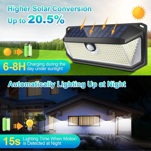 Miniatura 2 de Brightever - Luces solares para exteriores, 4000LM, 388 LEDs, sensor de movimiento, luces exteriores alimentadas por energía solar, IP65