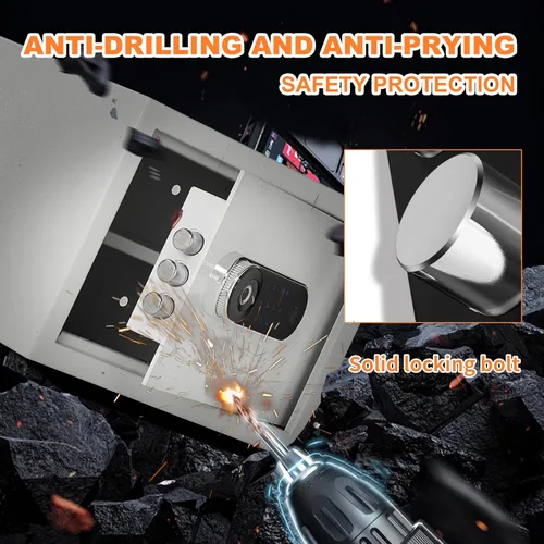 Miniatura 5 de Caja de seguridad para el hogar Caja de seguridad de lujo para joyas con bloqueo por huella dactilar y teclado, estante removible, de alta seguridad