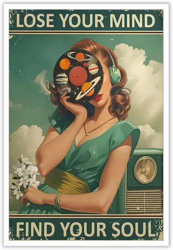 Miniatura 12 de Póster retro con texto en inglés «Lose Your Mind Find Your Soul», arte de pared inspirador para la salud mental, arte abstracto de música cósmica