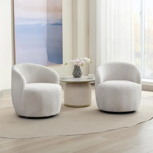 Miniatura 17 de FOXHUNTER Silla giratoria de barril, sillón individual pequeño de 360°, cómodo sofá redondo, sillas de botón acolchadas, modernas sillas de acento
