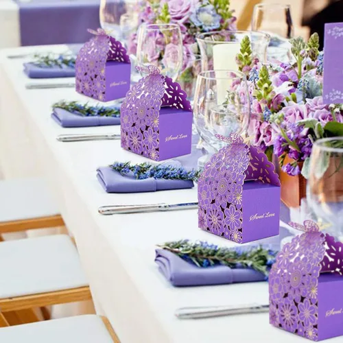 Miniatura 7 de Kslong Juego de 50 unidades por juego de cajas huecas de dulces con diseño de flores y mariposas, cajas de regalo de galletas, decoración de fiesta
