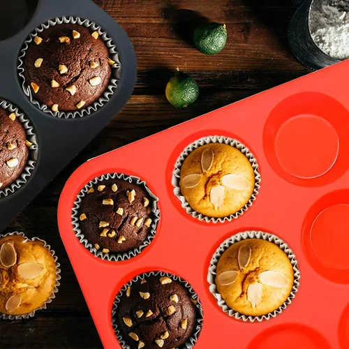 Miniatura 4 de Juego de moldes de silicona para muffins, 2 piezas de 2.8 pulgadas, 12 tazas, molde para mordedura de huevo, antiadherente, fácil liberación