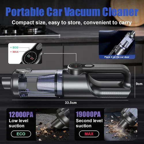 Miniatura 5 de Aspiradora de coche portátil sin cable 19000 Pa 4 en 1 aspiradora de mano inalámbrica sin escobillas motor con luz LED y boquillas múltiples