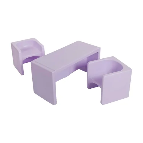ECR4Kids juego de mesa Tri-Me y sillas Cube, muebles multiusos, púrpura claro, 3 piezas
