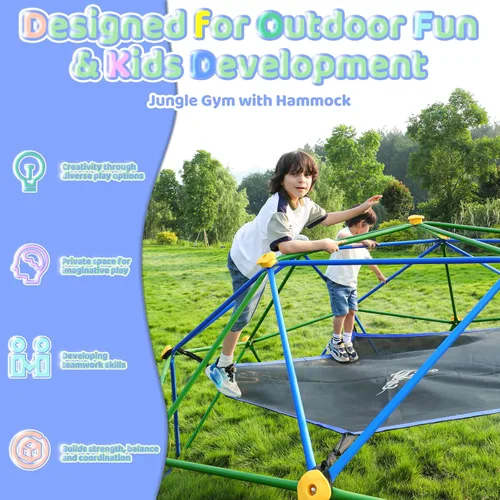 Miniatura 4 de Gardenature - Cúpula de escalada de 10 pies con hamaca, gimnasio de jungla al aire libre para niños, estructura de escalada geométrica con cúpula