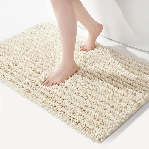 Miniatura 21 de FLOLEOPA Alfombras de Baño de Microfibra de Felpa Suave, Alfombras de Baño Absorbentes Antideslizantes Lavables a Máquina, Tapetes de Baño para Beige