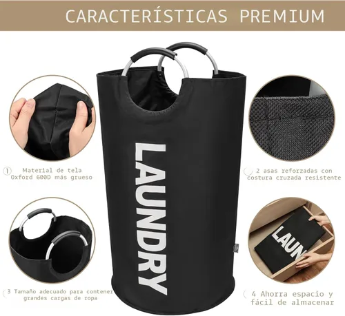 Miniatura 6 de DOKEHOM - Canasta de lavandería grande de 90 litros, bolsa de lavandería plegable, canasta de ropa alta y autónoma, contenedor de lavado plegable