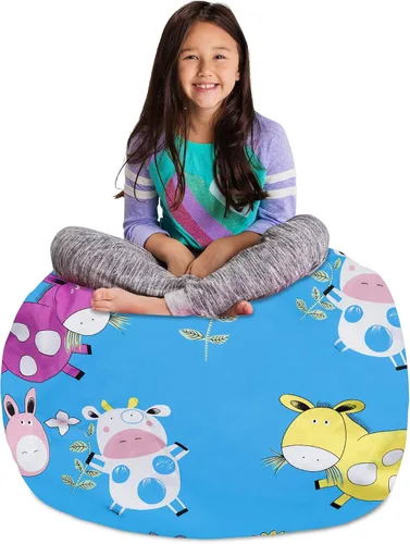 Miniatura 27 de Posh Stuffable - Sillón puff con almacenamiento para niños, contenedor de animales de peluche, organizador de juguetes de niños Lona rayas verde