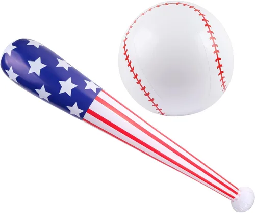 EVERMARKET 2 unidades de bate inflable de béisbol y béisbol con bandera estadounidense, pelota de playa, regalos de fiesta temática deportiva para