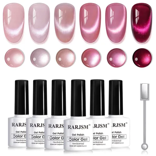 Miniatura 42 de RARJSM Juego de Esmaltes de Gel Nude Colección Jelly Pink de 6 Colores Naturales Transparentes Rosa Translúcido Lechoso Malva Morado Marrón Claro
