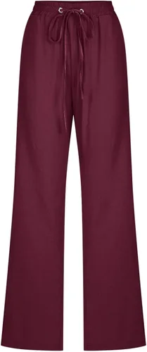 Miniatura 4 de YWEFSJ Pantalones de lino para mujer, pierna recta, elásticos, casuales, holgados, con cordón, cómodos, con bolsillos, 2023