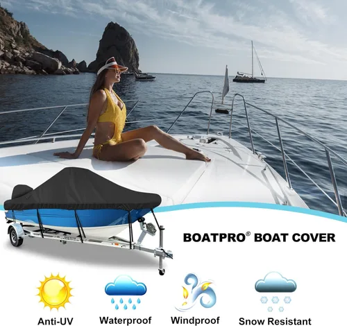 Miniatura 8 de Cubierta impermeable para consola central de barco de 16 a 18 pies, lona de poliéster de grado marino 1300D resistente de 16 pies 17 pies y 18 pies
