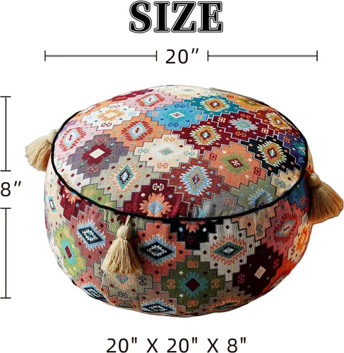 Miniatura 2 de Funda de puf bohemio sin relleno, reposapiés otomano, taburete indio mexicano, puf, almacenamiento para sala de estar, dormitorio, decoración