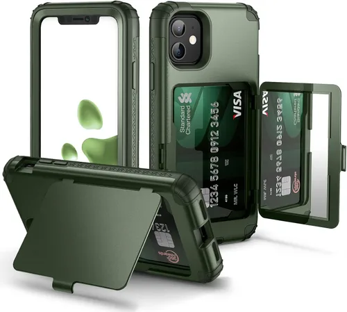 Miniatura 13 de WeLoveCase Defender - Funda tipo cartera para iPhone 11 para mujer y hombre, con espejo oculto, tres capas a prueba de golpes, protección Púrpura