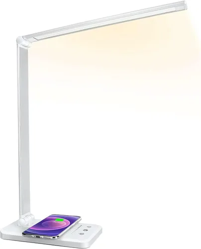Miniatura 9 de Lámpara de escritorio LED con cargador inalámbrico, puerto de carga USB, 10 niveles de brillo, 5 modos de color, lámparas de escritorio para oficina