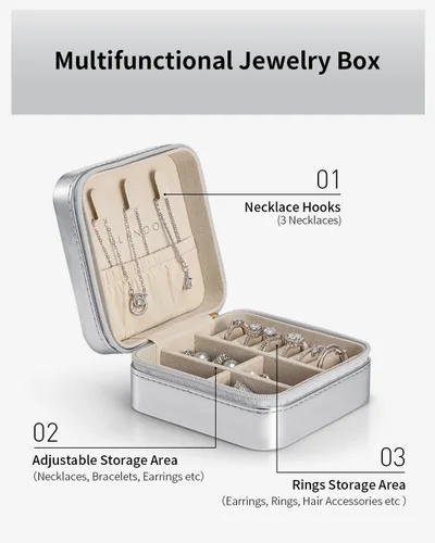 Miniatura 11 de Vlando Regalos de boda – Organizador de viaje de joyería pequeña de piel sintética, estuche de viaje para anillo, mini joyero para aretes, collar