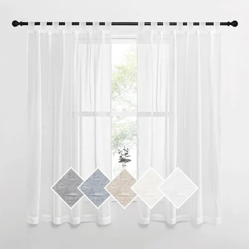 NICETOWN Cortinas traslúcidas de lino sintético para dormitorio, con pestaña vintage, textura de lino, semitransparente, tratamiento de ventana,