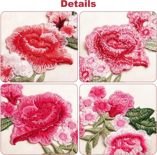 Miniatura 7 de HINZIC 4 piezas Parches de Apliques Bordados de Flores de Peonía para Coser, Ramo Rosa Boho para Vestido de Novia, Ropa, Jeans, Sombrero, Chaquetas