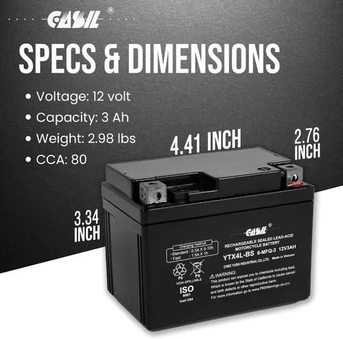 Miniatura 4 de YTX4L-BS Batería SLA Power Sport de 12 V 3AH 50 CCA - Batería Casil