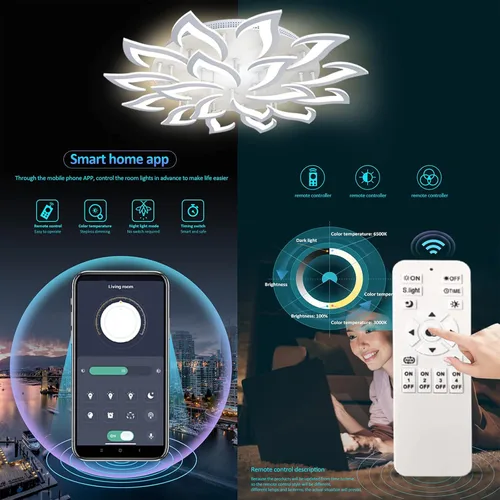 Miniatura 4 de AHAWILL Lámpara de techo regulable moderna incrustada LED lámpara de techo de pétalos acrílicos de metal, adecuada para salas de estar, dormitorios