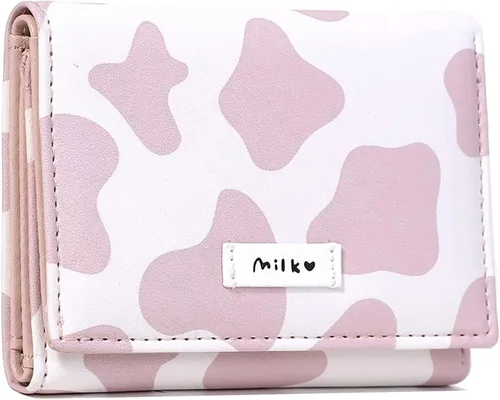 Miniatura 7 de Linda cartera pequeña Copmact para mujeres y niñas, triple tarjetero para identificación, ventana, bolsillo para efectivo, estampado de vaca