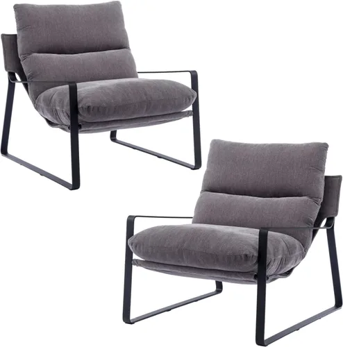 Miniatura 18 de HEAH-YO Juego de 1 silla moderna de piel sintética con cojín extraíble y marco de metal sólido, cómoda silla de lectura para dormitorio, color negro
