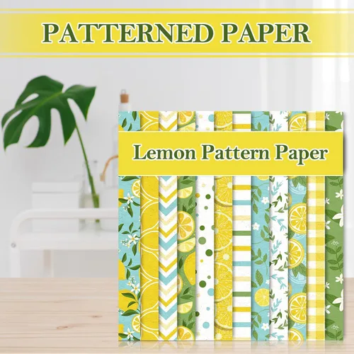 Miniatura 4 de Whaline Paquete de 24 hojas de papel con patrón de limón, 12 diseños, papel de álbum de recortes de vacaciones, colección de doble cara, papeles