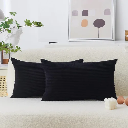 Miniatura 60 de Home Brilliant Fundas de almohada decorativas de terciopelo a rayas de 12 x 20 pulgadas, rectangular, 12 x 20 pulgadas, color azul marino